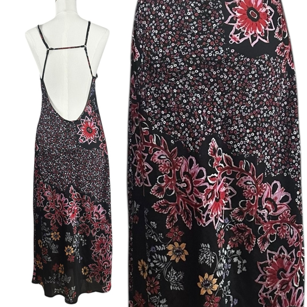 Free People Your Better Side Midi Slip Dress in Black Floral Medium NWT 90s Y2K - Picture 12 of 17